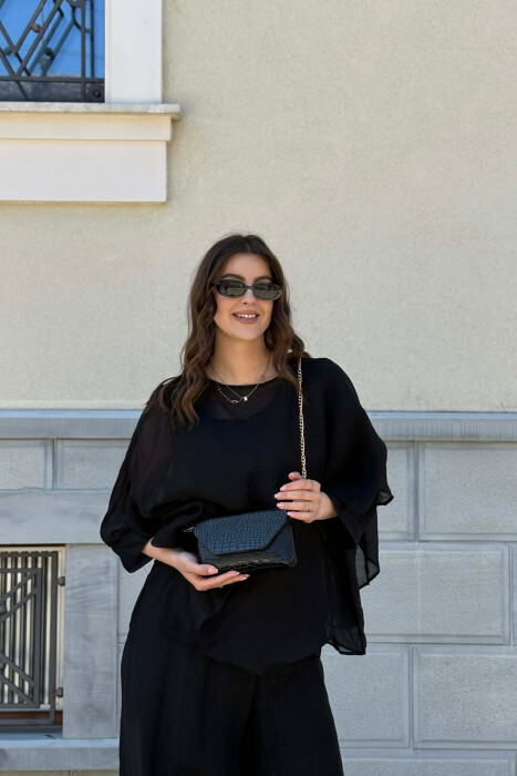 LEATHER SHINNY GOLD CHAIN WOMEN BAG BLACK/ E ZEZE - 4