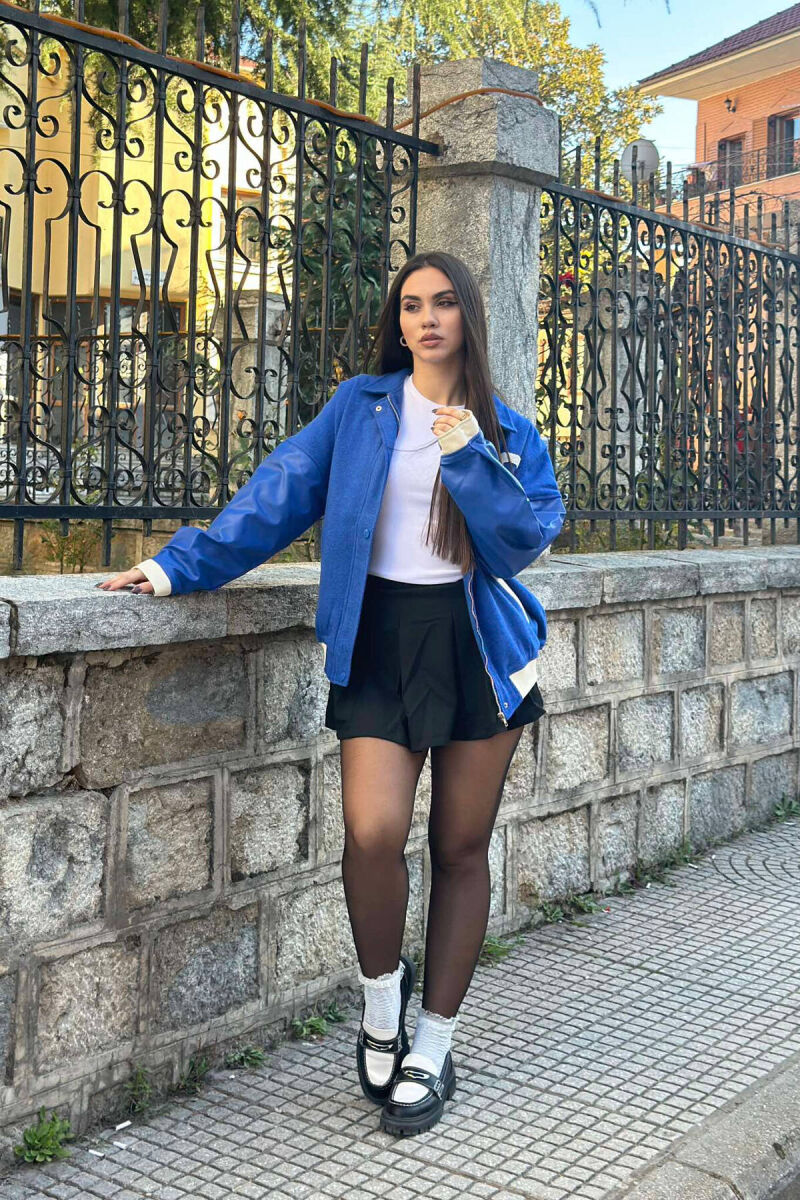 LEATHER SLEEVES S LOGO WOMEN JACKET IN BLUE COLOR - 1