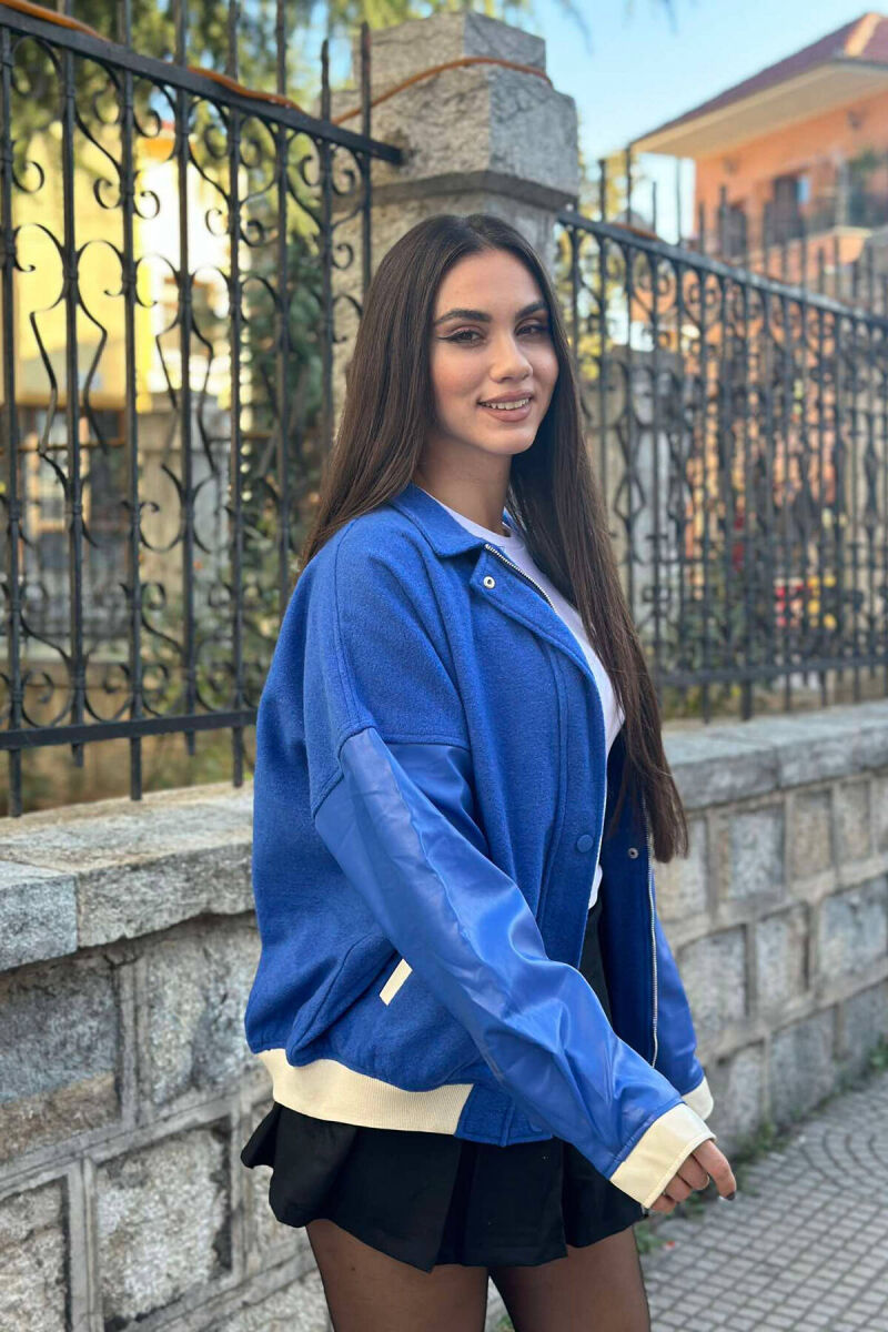 LEATHER SLEEVES S LOGO WOMEN JACKET IN BLUE COLOR - 5