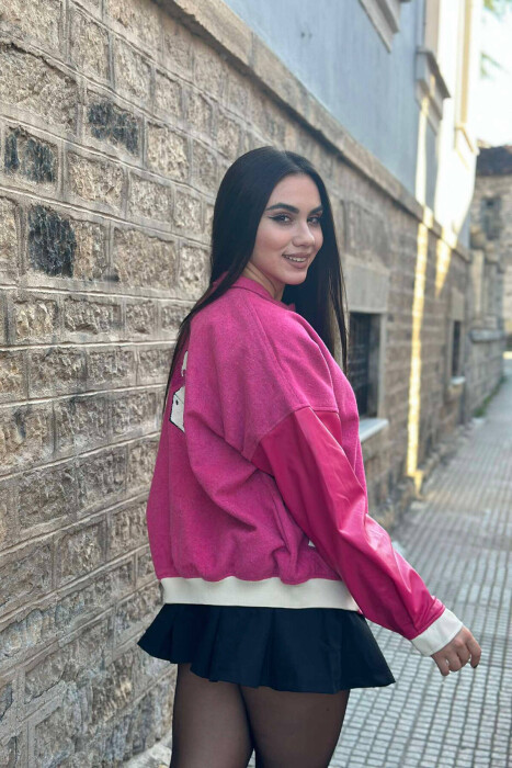 LEATHER SLEEVES S LOGO WOMEN JACKET IN PINK COLOR - 3