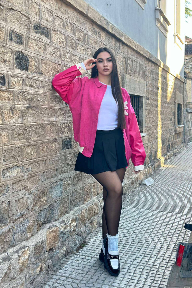 LEATHER SLEEVES S LOGO WOMEN JACKET IN PINK COLOR - 4
