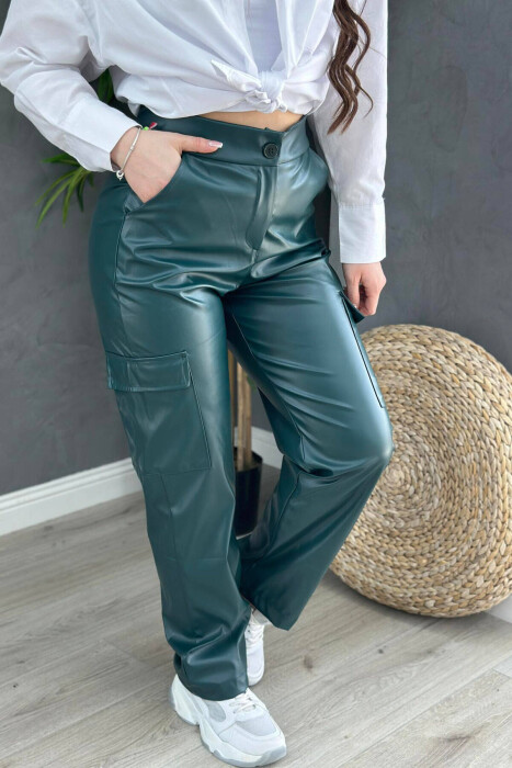 LEATHER TWO POCKET WOMAN TROUSERS DARK GREEN JEE TROUSERS KLAUDIO FASHION DE 285