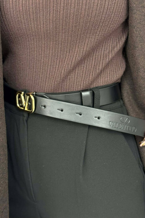 LEATHER V LOGO BUCKLE WOMEN BELT GOLDEN ROD/GOLD - 3