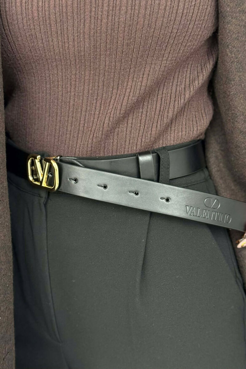 LEATHER V LOGO BUCKLE WOMEN BELT GOLDEN ROD/GOLD - 3