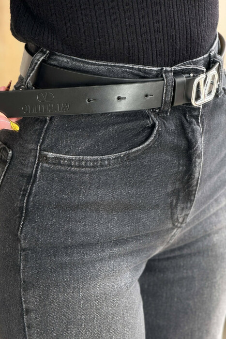 LEATHER V LOGO BUCKLE WOMEN BELT SILVER/ARGJEND - 3