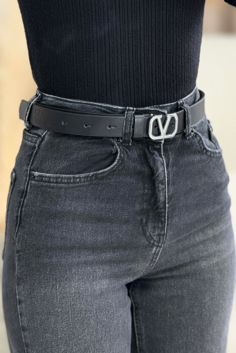 LEATHER V LOGO BUCKLE WOMEN BELT SILVER/ARGJEND - 2