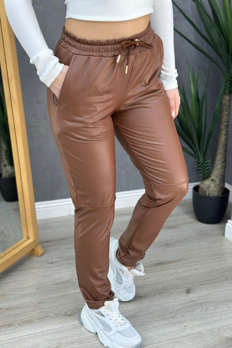 LEATHER WOAMN LEGGINGS BROWN/KAFE - 1