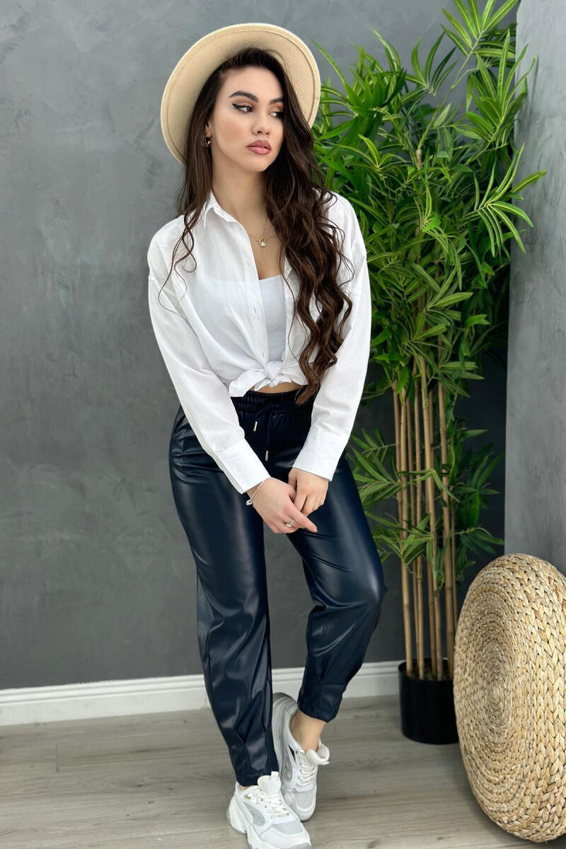 LEATHER WOMAN PANTS DARK BLUE/BEE - 4