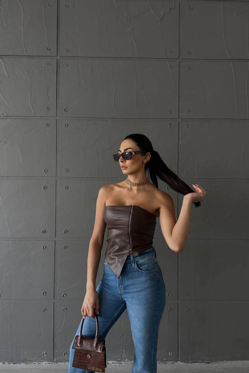 LEATHER WOMAN TANK TOP BROWN/KAFE - 4