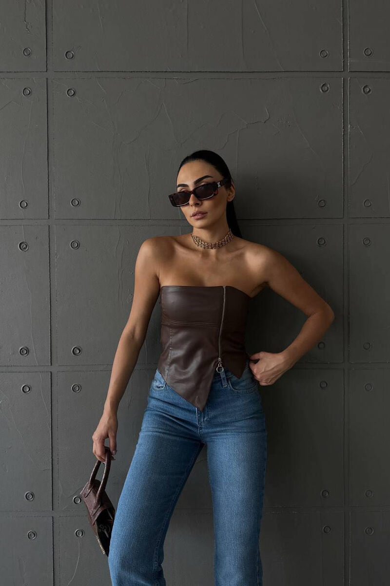 LEATHER WOMAN TANK TOP BROWN/KAFE - 7