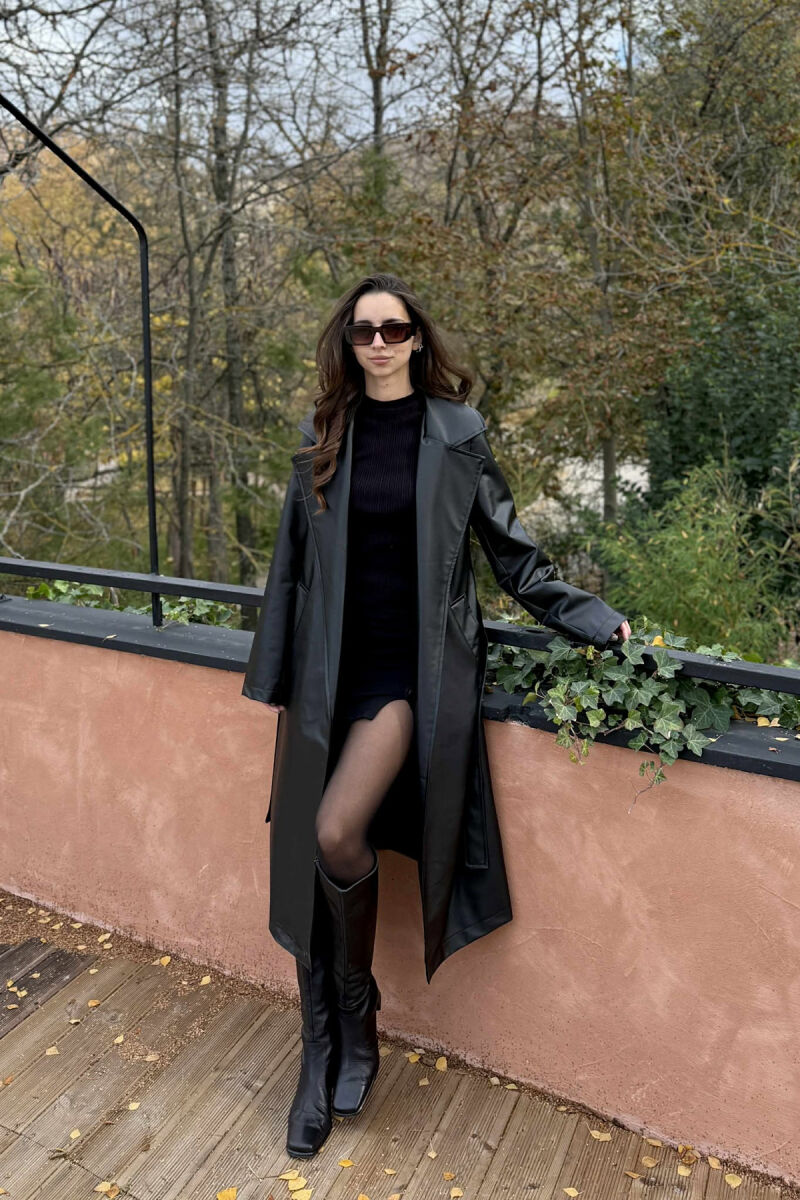 ONE COLOR LEATHER WOMEN COAT BLACK/ E ZEZE - 1