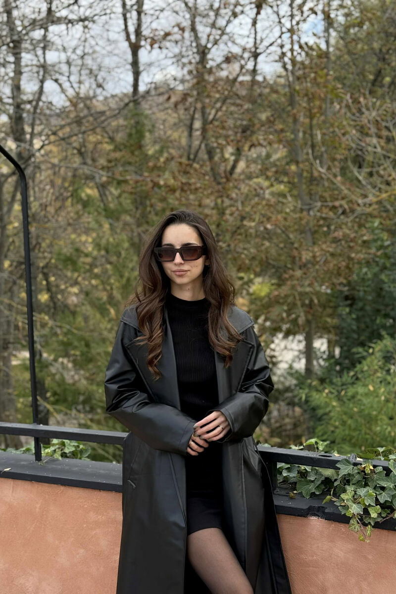 ONE COLOR LEATHER WOMEN COAT BLACK/ E ZEZE - 2