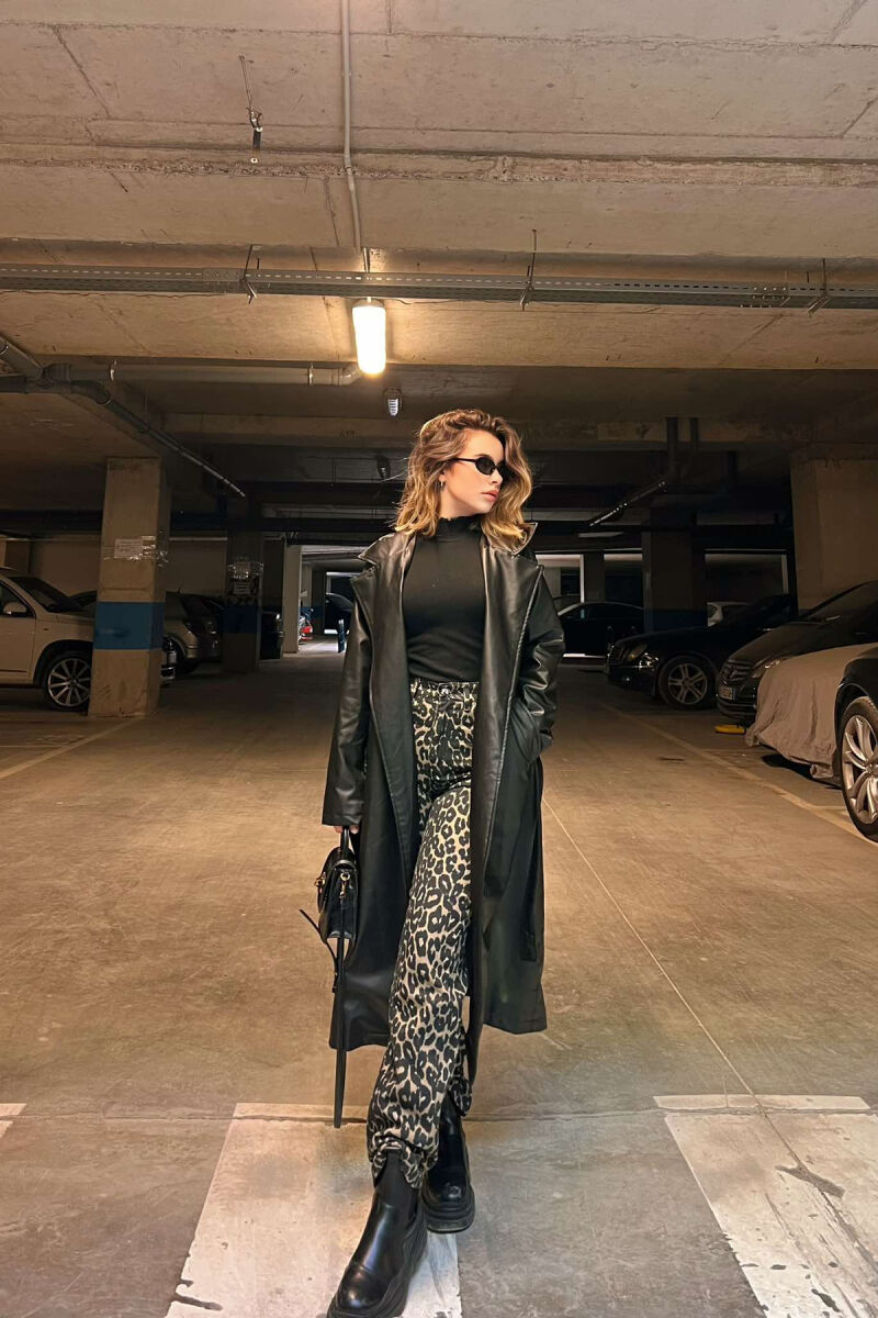 ONE COLOR LEATHER WOMEN COAT BLACK/ E ZEZE - 5