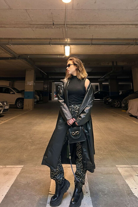 ONE COLOR LEATHER WOMEN COAT BLACK/ E ZEZE - 7