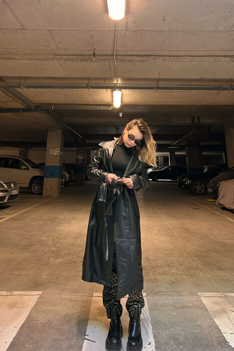 ONE COLOR LEATHER WOMEN COAT BLACK/ E ZEZE - 8