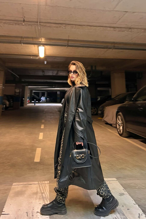 ONE COLOR LEATHER WOMEN COAT BLACK/ E ZEZE - 9