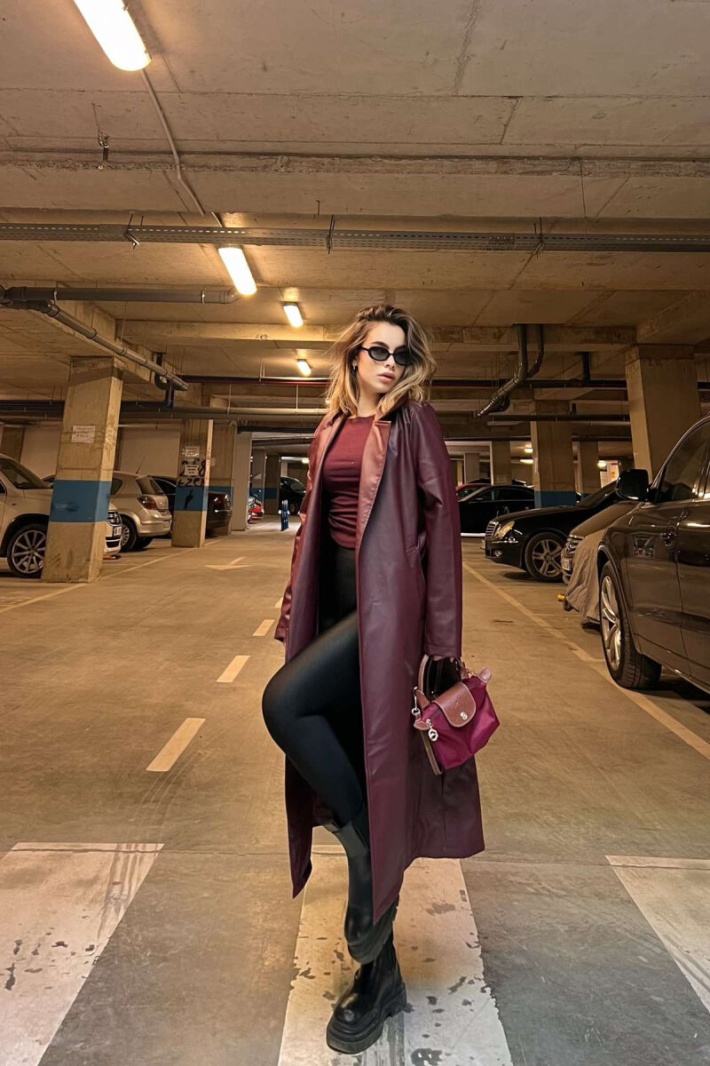 LEATHER WOMEN COAT IN BURGUNDY COLOR - 3