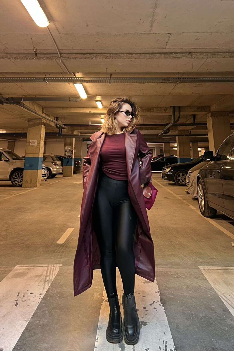 LEATHER WOMEN COAT IN BURGUNDY COLOR - 4