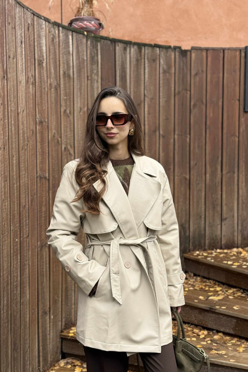 ONE COLOR LEATHER WOMEN JACKET BEIGE/BEZHE - 3