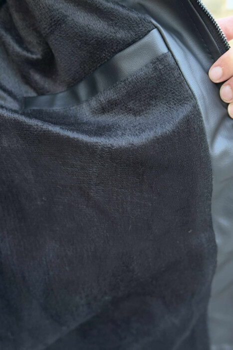 LEATHER ZIPPERS ONE COLOR MEN JACKET BLACK/ E ZEZE - 4