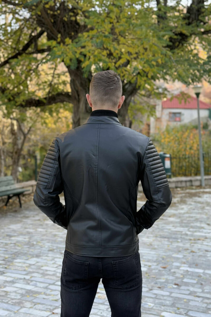 LEATHER ZIPPERS ONE COLOR MEN JACKET BLACK/ E ZEZE - 3