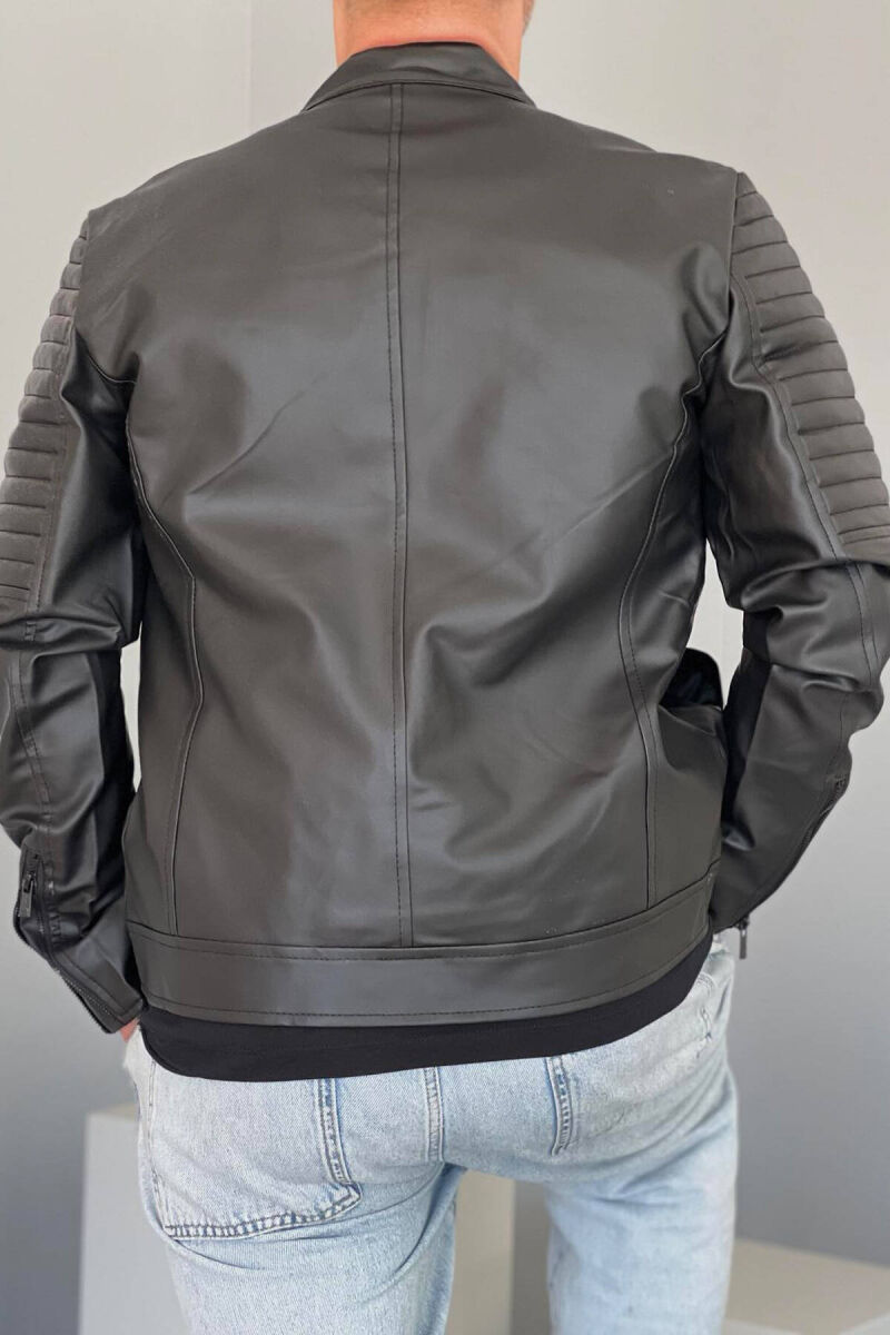 LEATHER ZIPPERS MEN JACKET IN BLACK COLOR - 3