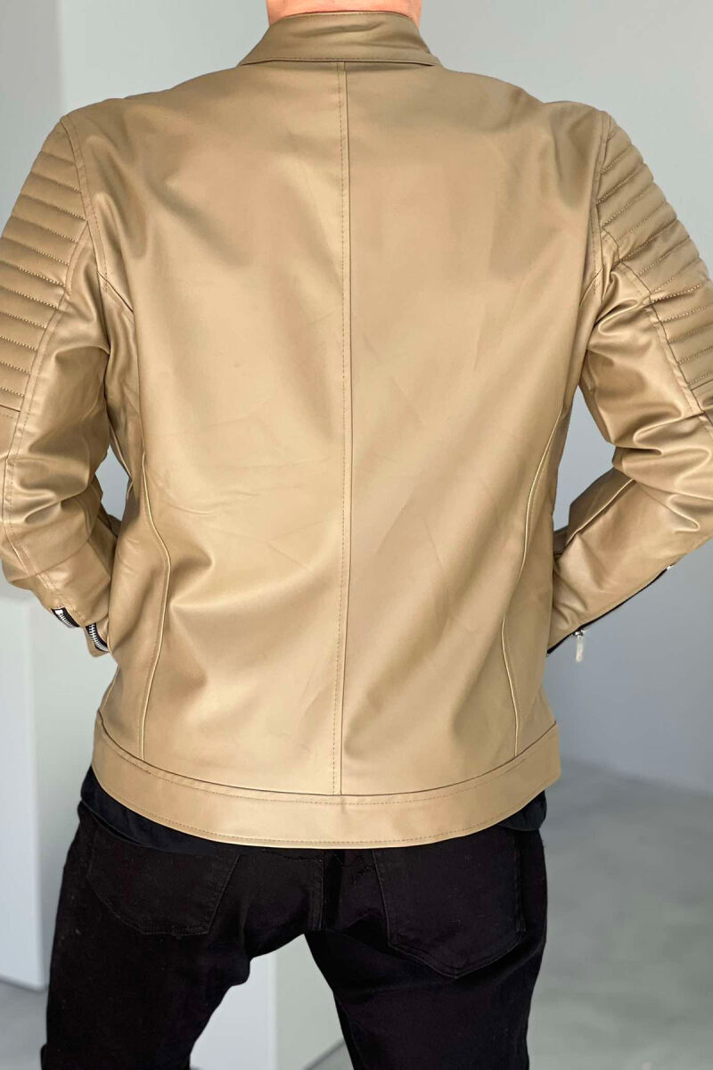 LEATHER ZIPPERS ONE COLOR MEN JACKET LIGHT BROWN/KAZB - 4