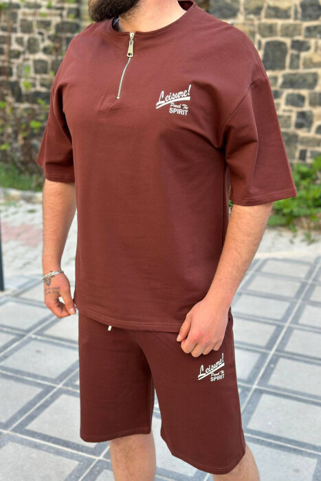 LEISURE ZIPPER ONE COLOR MEN SWEATSUIT SET BROWN/KAFE - 2