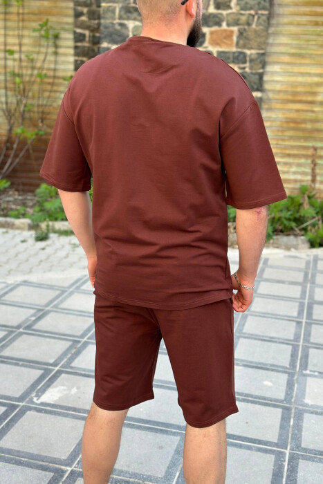 LEISURE ZIPPER ONE COLOR MEN SWEATSUIT SET BROWN/KAFE - 3