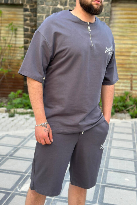 LEISURE ZIPPER ONE COLOR MEN SWEATSUIT SET DARK GREY/GEE - 3
