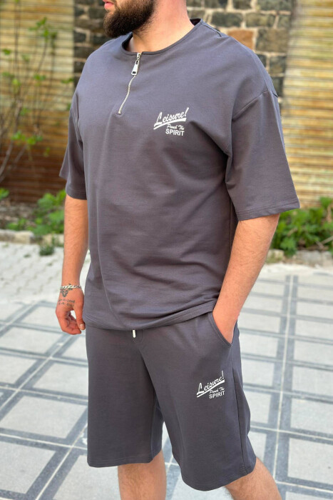 LEISURE ZIPPER ONE COLOR MEN SWEATSUIT SET DARK GREY/GEE - 4