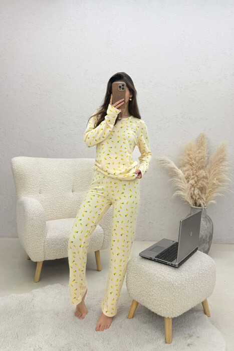 LEMONS DESIGN SWEATSHIRT+TROUSERS WOMEN PYJAMAS YELLOW/E VERDHE - 1