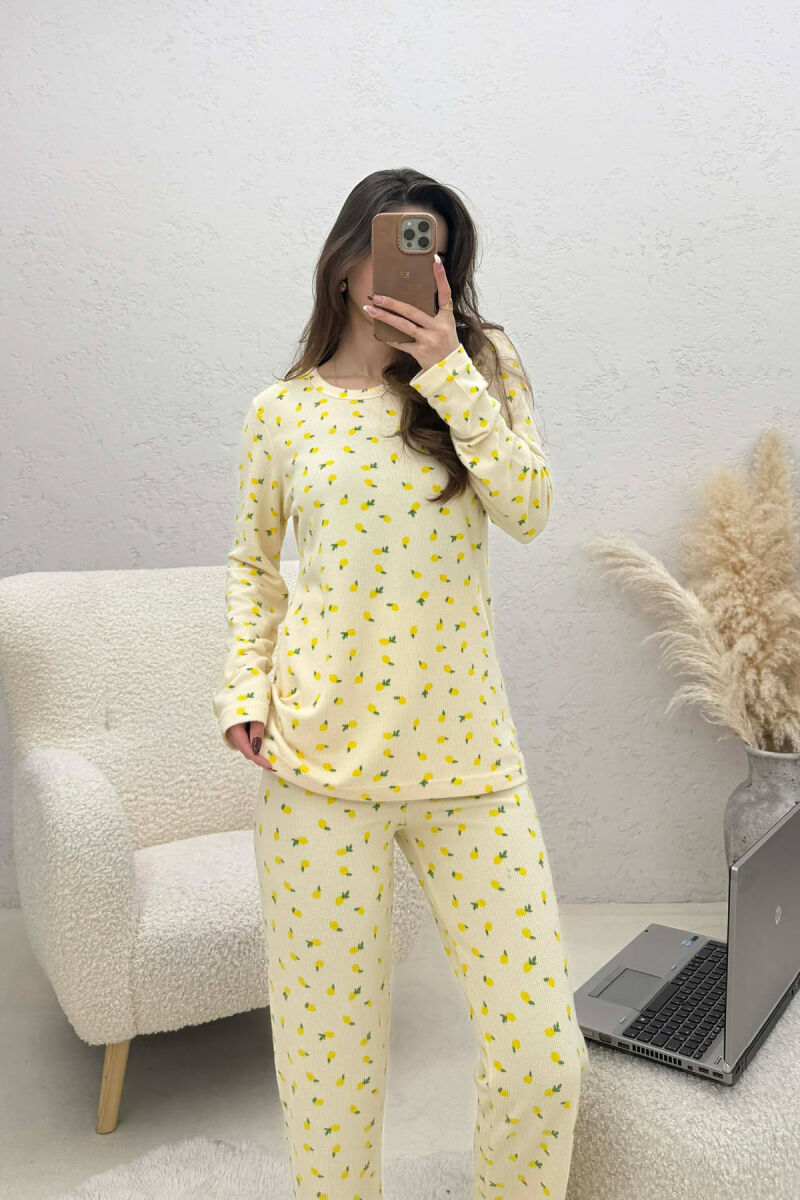 LEMONS DESIGN SWEATSHIRT+TROUSERS WOMEN PYJAMAS YELLOW/E VERDHE - 2