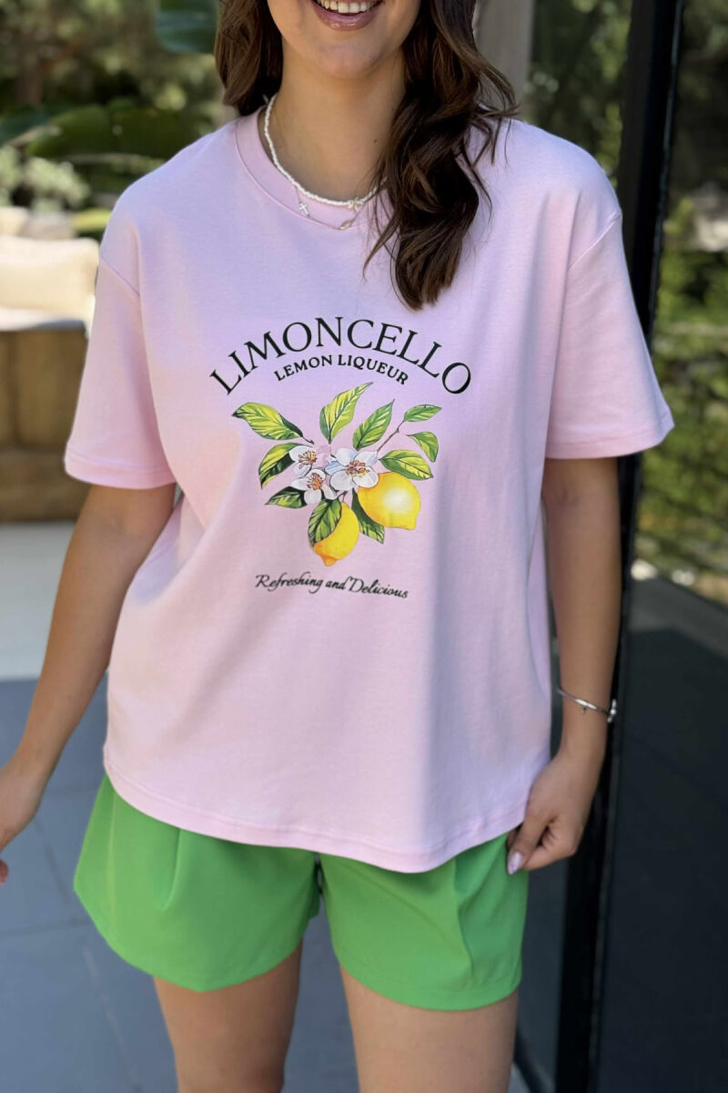 LEMONS FRONT DESIGN ROUND NECK WOMEN T-SHIRT BABY PINK/ROZB - 4