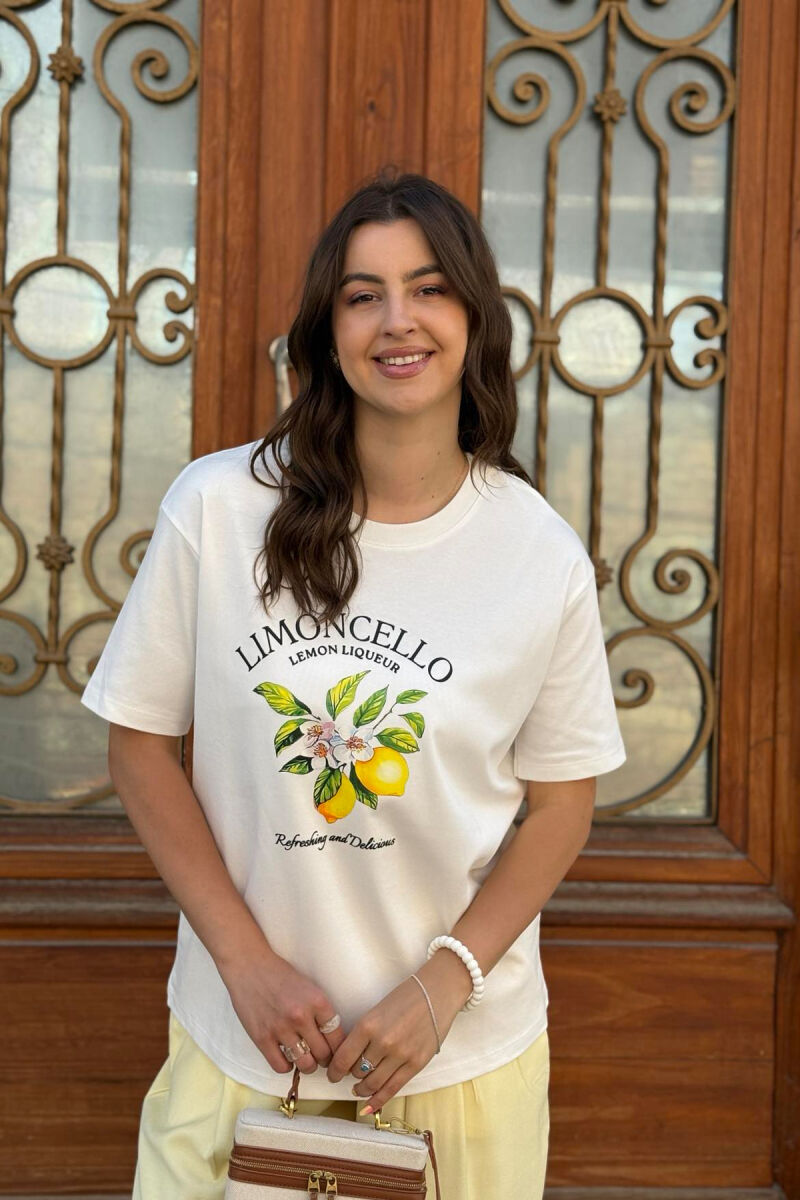 LEMONS FRONT DESIGN ROUND NECK WOMEN T-SHIRT WHITE-E BARDHE - 1