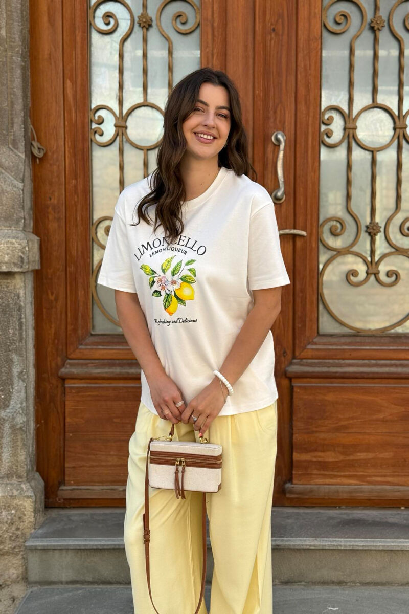 LEMONS FRONT DESIGN ROUND NECK WOMEN T-SHIRT WHITE-E BARDHE - 2
