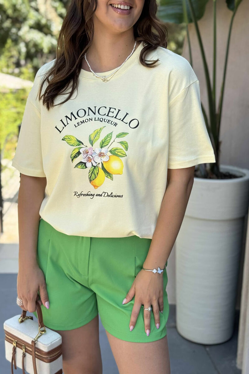 LEMONS FRONT DESIGN ROUND NECK WOMEN T-SHIRT YELLOW/E VERDHE - 2