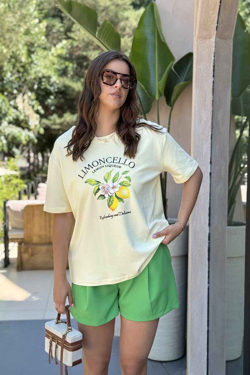 LEMONS FRONT DESIGN ROUND NECK WOMEN T-SHIRT YELLOW/E VERDHE - 3