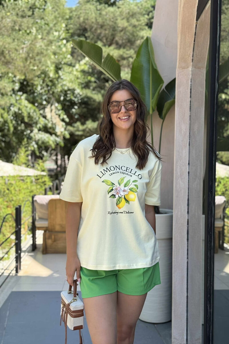 LEMONS FRONT DESIGN ROUND NECK WOMEN T-SHIRT YELLOW/E VERDHE - 4