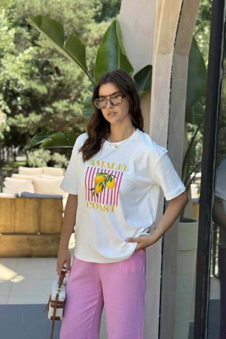 LEMONS IMAGE ONE COLOR WOMEN T-SHIRT WHITE-E BARDHE - 3