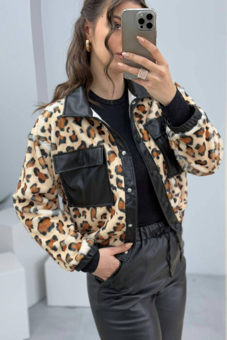 LEO AND LEATHER DETAILS WOMEN JACKET LEO/LEOPARD - 4