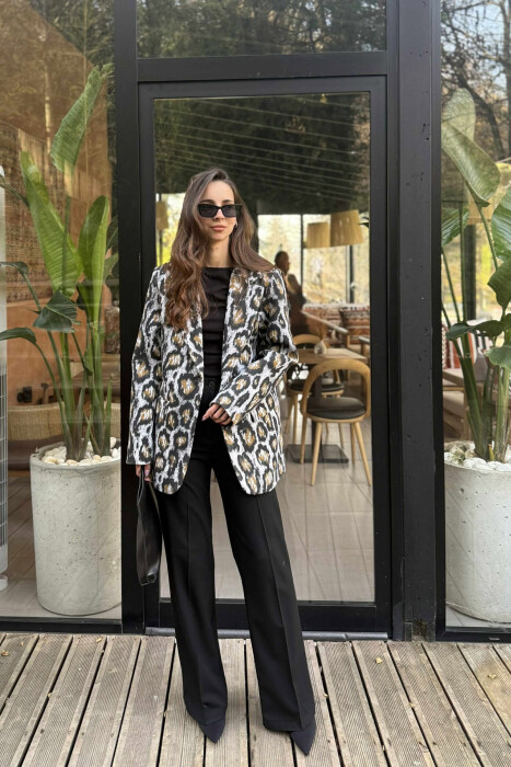 XHAKETE KLASIKE ME DIZAJN LEOPARDI PER FEMRA NE NGJYRE GRI - KLAUDIO FASHION