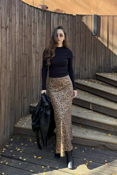 LEO DESIGN ELASTIC WAIST LONG WOMEN SKIRT LEO/LEOPARD - KLAUDIO FASHION