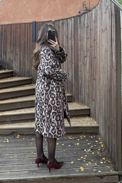 LEO DESIGN LONG WOMEN COAT BURGUNDY/VISHNJE - 2