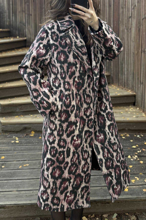 LEO DESIGN LONG WOMEN COAT BURGUNDY/VISHNJE - 4