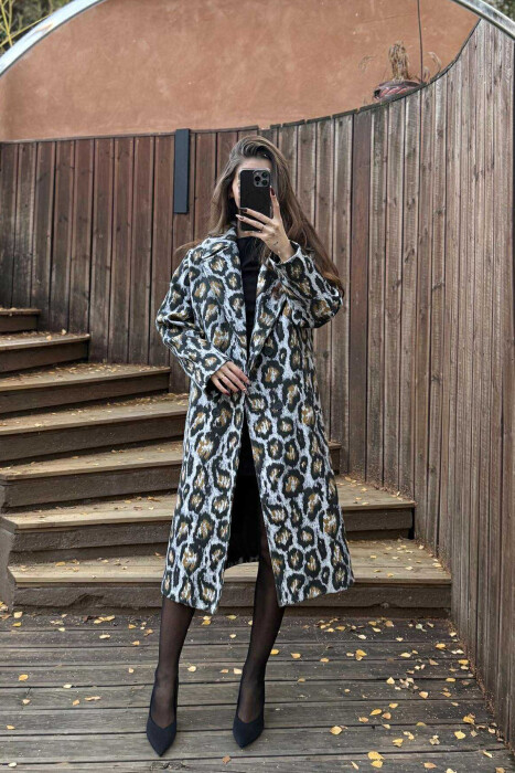 LEO DESIGN LONG WOMEN COAT GREY/GRI - KLAUDIO FASHION