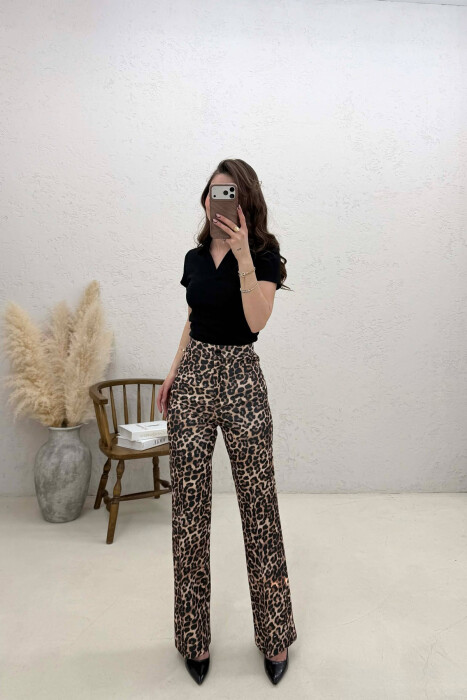 LEO DESIGN SEMI ELASTIC WAIST WOMAN TROUSERS LEO/LEOPARD - KLAUDIO FASHION