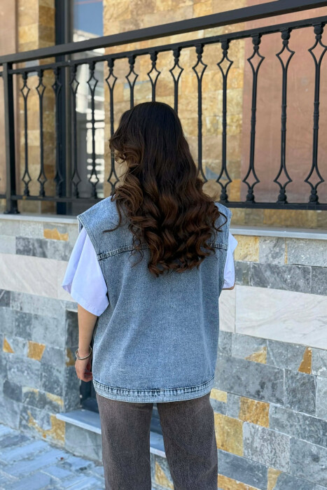 LEO DETAILS DENIM WOMAN VEST LIGHTBLUE/BZ - 3