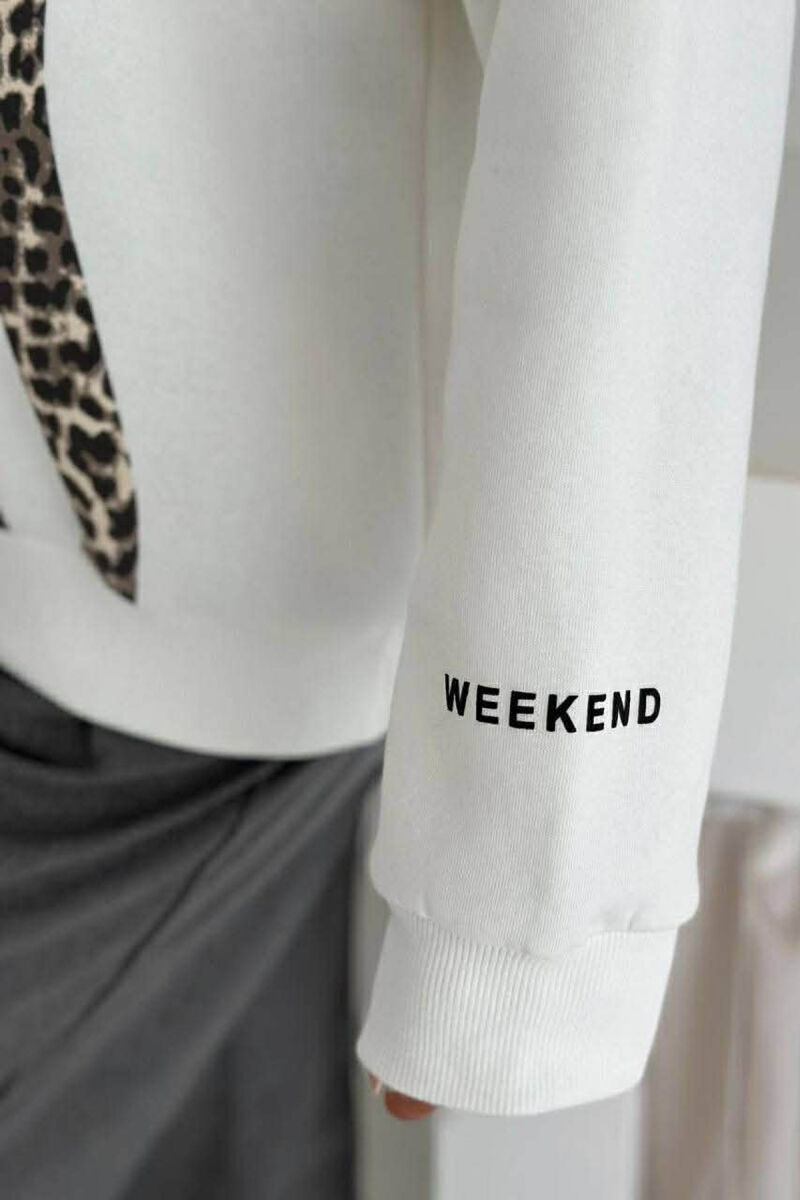 LEO FRONT IMAGE FLUFFY WOMEN SWEATSHIRT WHITE-E BARDHE - 4