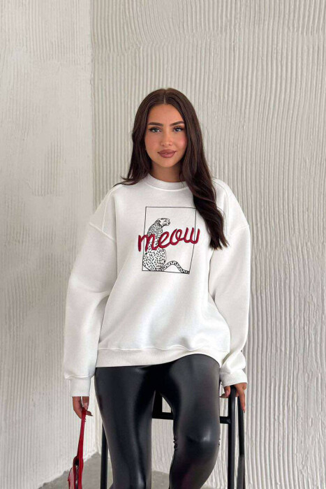 LEO FRONT IMAGE WOMEN SWEATSHIRT WHITE-E BARDHE - 5